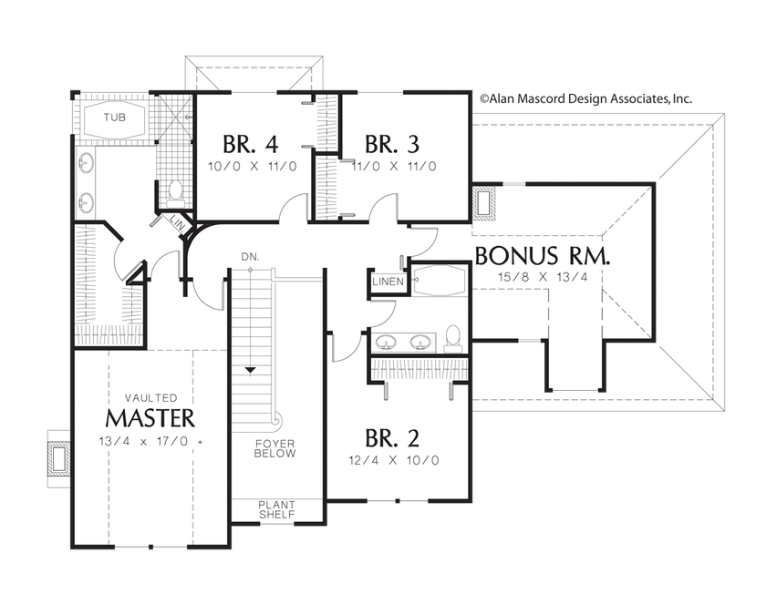 Upper Floor Plan image for Mascord Oakdale-Fireplaces in Family Room and Parlor-Upper Floor Plan