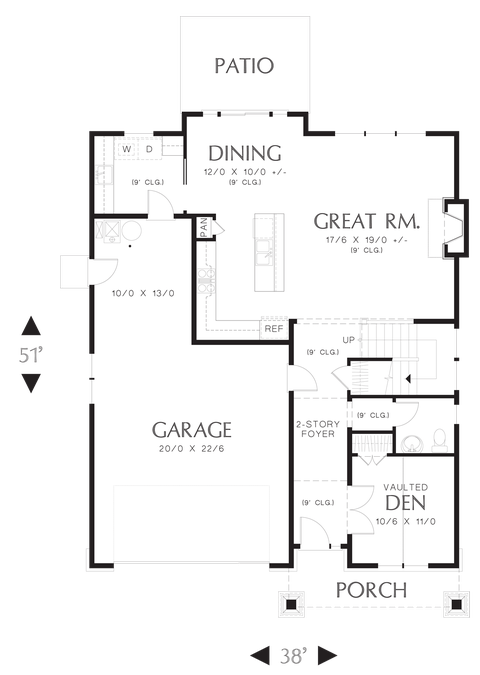 Main Floor Plan image for Mascord Olympia-Lovely Craftsman Home, Perfect for Narrow Lots!-Main Floor Plan