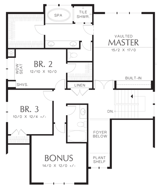 Upper Floor Plan image for Mascord Olympia-Lovely Craftsman Home, Perfect for Narrow Lots!-Upper Floor Plan