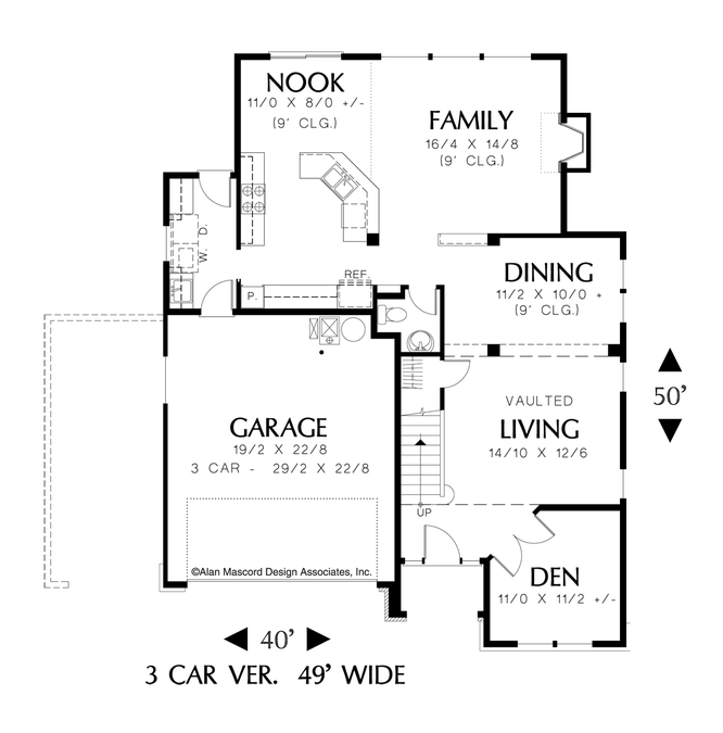 Main Floor Plan image for Mascord Walker-Cottage Style Plan for Versatile Locations-Main Floor Plan