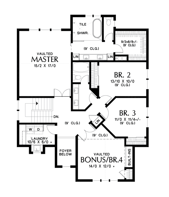 Upper Floor Plan image for Mascord Riverholme-Versatile Urban Farmhouse-Upper Floor Plan