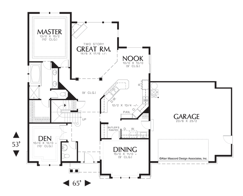Main Floor Plan image for Mascord Roseland-Craftsman Plan with Grand Foyer-Main Floor Plan