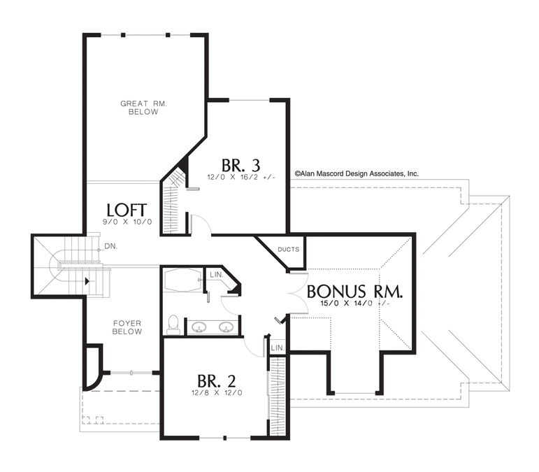 Upper Floor Plan image for Mascord Roseland-Craftsman Plan with Grand Foyer-Upper Floor Plan