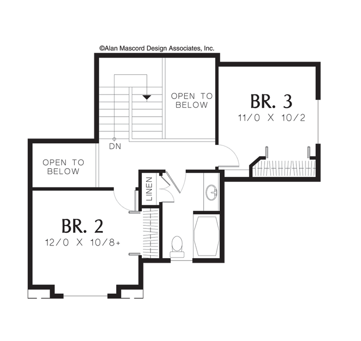 Upper Floor Plan image for Mascord Richardson-Craftsman Plan with Large Deck in Rear-Upper Floor Plan