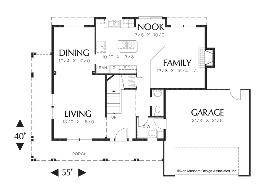 Main Floor Plan image for Mascord Chanticleer-Charming Country Plan with Wrap-around Porch-Main Floor Plan