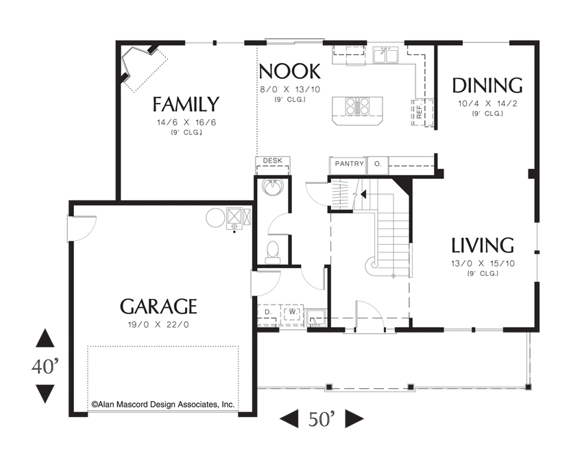 Main Floor Plan image for Mascord Atwater-Country Plan with Bonus Space Over Garage-Main Floor Plan