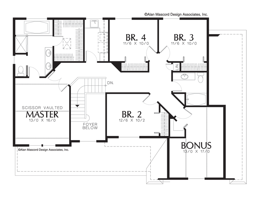 Upper Floor Plan image for Mascord Caledonia-Four Bedroom Family Plan-Upper Floor Plan