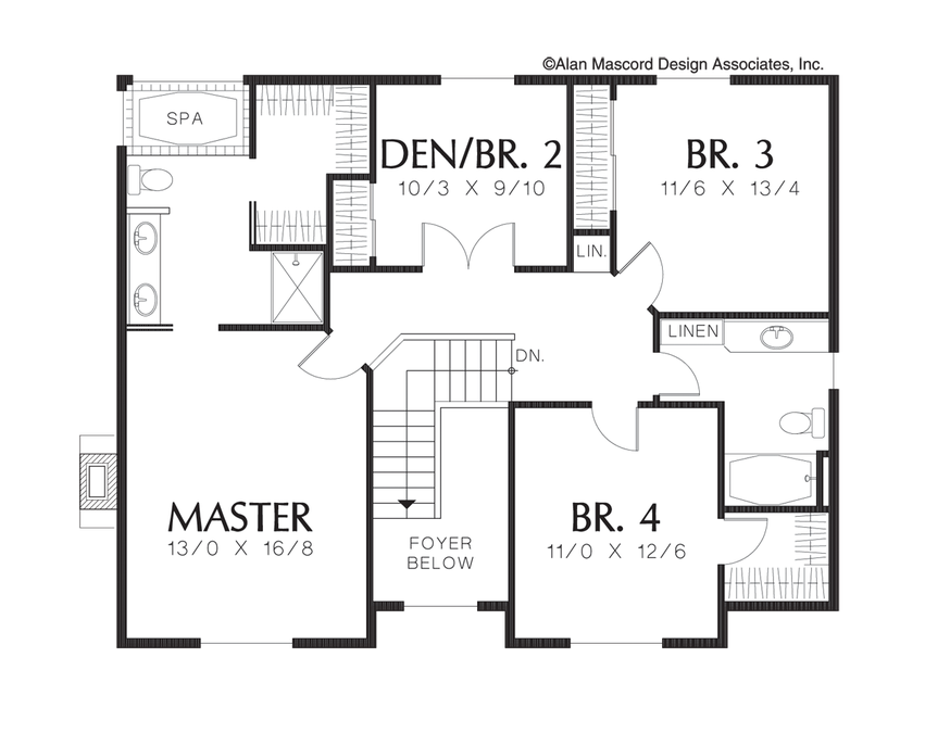 Upper Floor Plan image for Mascord Hazelsmith-Open Kitchen, Nook and Living Room-Upper Floor Plan