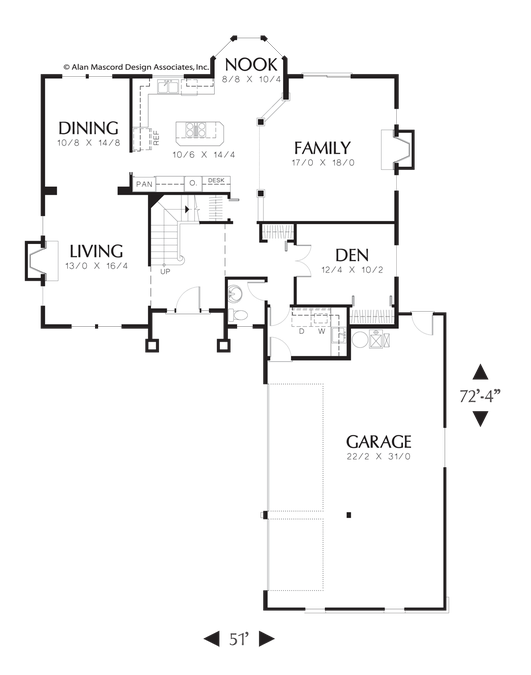 Main Floor Plan image for Mascord Denham-Traditional Plan with Columns Entering Family Room-Main Floor Plan