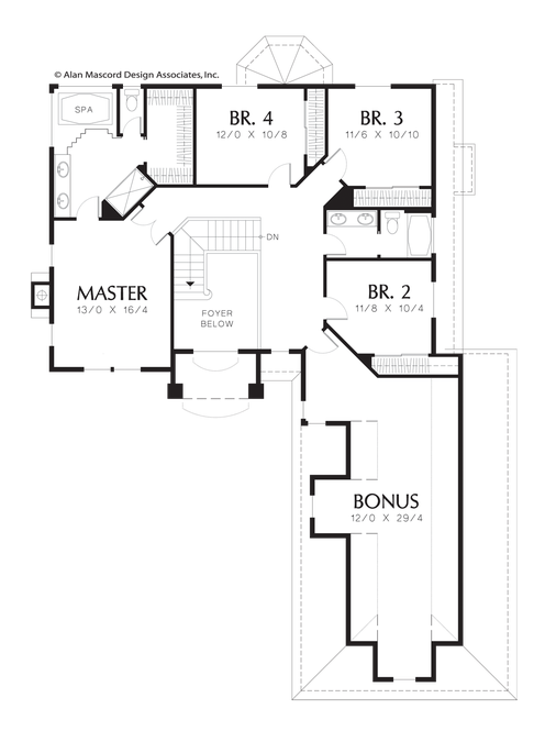 Upper Floor Plan image for Mascord Denham-Traditional Plan with Columns Entering Family Room-Upper Floor Plan