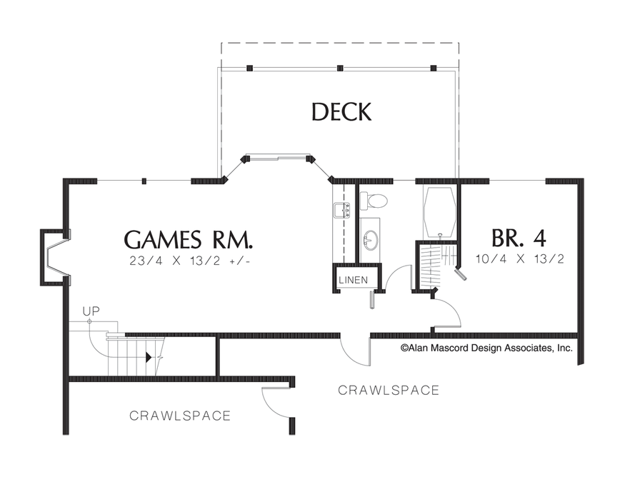 Lower Floor Plan image for Mascord Bromley-3 Floor Home Plan for Steep Sloping Lot-Lower Floor Plan