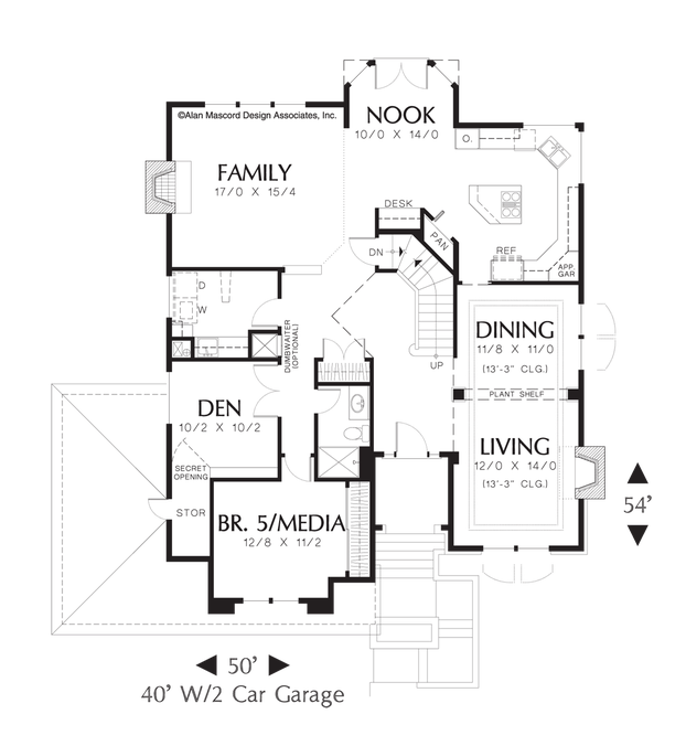 Main Floor Plan image for Mascord Marbella-Narrow Lot Plan with Gourmet Kitchen-Main Floor Plan