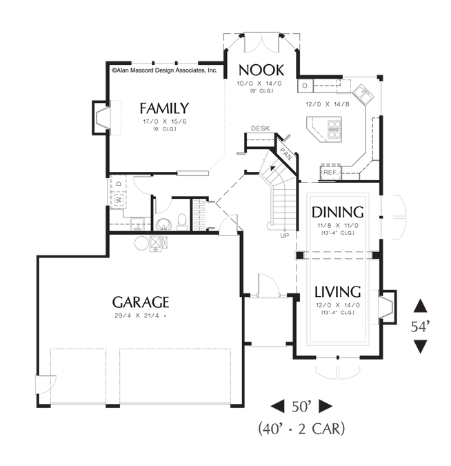 Main Floor Plan image for Mascord Delmar-European Plan with Arch Top Windows-Main Floor Plan