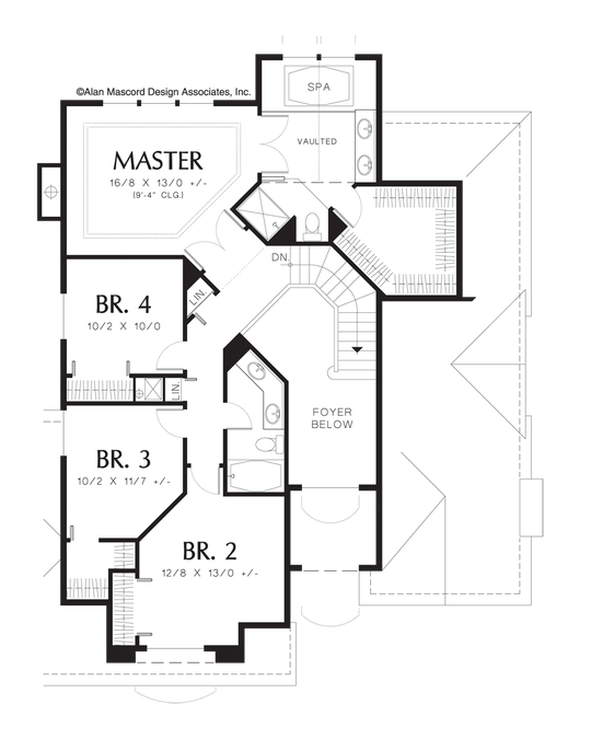 Upper Floor Plan image for Mascord Delmar-European Plan with Arch Top Windows-Upper Floor Plan