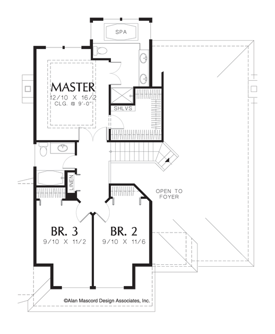 Upper Floor Plan image for Mascord Lotus-Traditional Plan with Dual Sinks, Spa in Master Bath-Upper Floor Plan