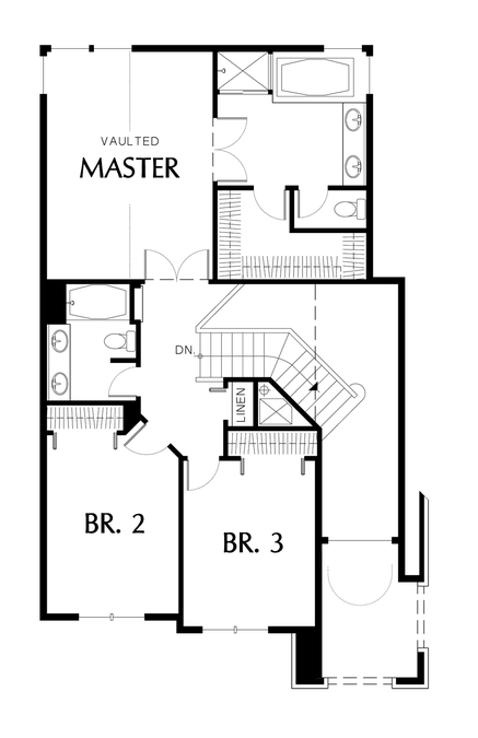 Upper Floor Plan image for Mascord Bellport-Traditional Plan with Formal and Informal Areas-Upper Floor Plan