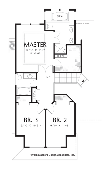 Upper Floor Plan image for Mascord Lawson-3 Bedroom Traditional Plan with Grand Master Suite-Upper Floor Plan