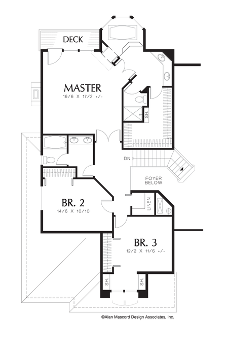 Upper Floor Plan image for Mascord Canby-European Plan with High Ceilings in Great Room-Upper Floor Plan