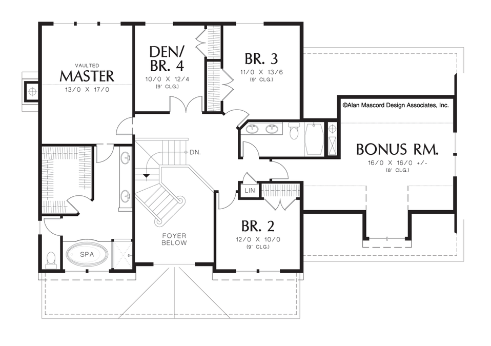 Upper Floor Plan image for Mascord Camden-Symmetrical Floor Plan in Craftsman Design-Upper Floor Plan