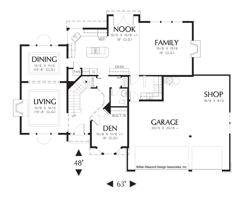 Main Floor Plan image for Mascord Arland-Traditional Style Plan in a 2 Story Home-Main Floor Plan