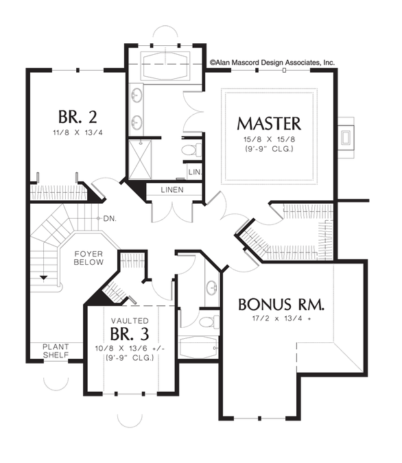 Upper Floor Plan image for Mascord Arland-Traditional Style Plan in a 2 Story Home-Upper Floor Plan