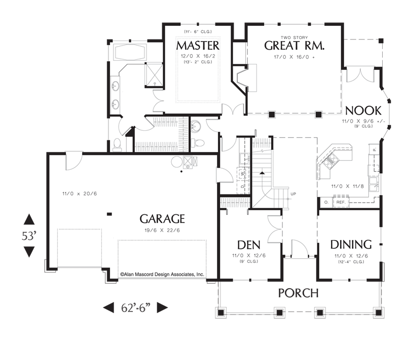 Main Floor Plan image for Mascord Kenton-Craftsman Plan with Walk-in Closet in Spare Bedroom-Main Floor Plan