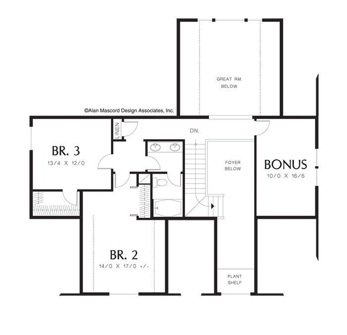 Upper Floor Plan image for Mascord Kenton-Craftsman Plan with Walk-in Closet in Spare Bedroom-Upper Floor Plan