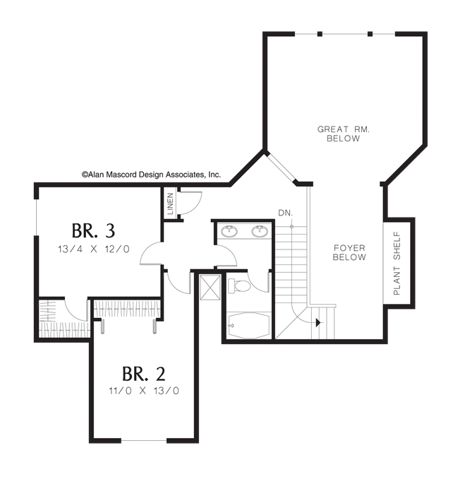 Upper Floor Plan image for Mascord Evansville-Traditional Style, Modern Versatility  -Upper Floor Plan