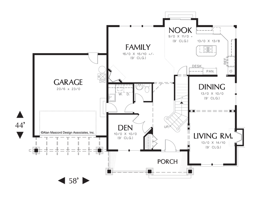 Main Floor Plan image for Mascord Campton-Craftsman Plan with Private Den-Main Floor Plan