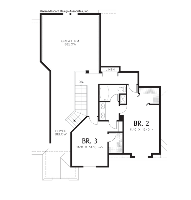 Upper Floor Plan image for Mascord Conrad-Traditional Design and Floor Plan-Upper Floor Plan