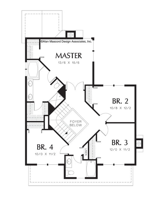Upper Floor Plan image for Mascord Milford-Great Family 2 Story Bungalow Plan-Upper Floor Plan