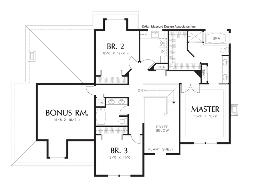Upper Floor Plan image for Mascord Bienville-Spacious Traditional House Plan with Tray Ceilings-Upper Floor Plan