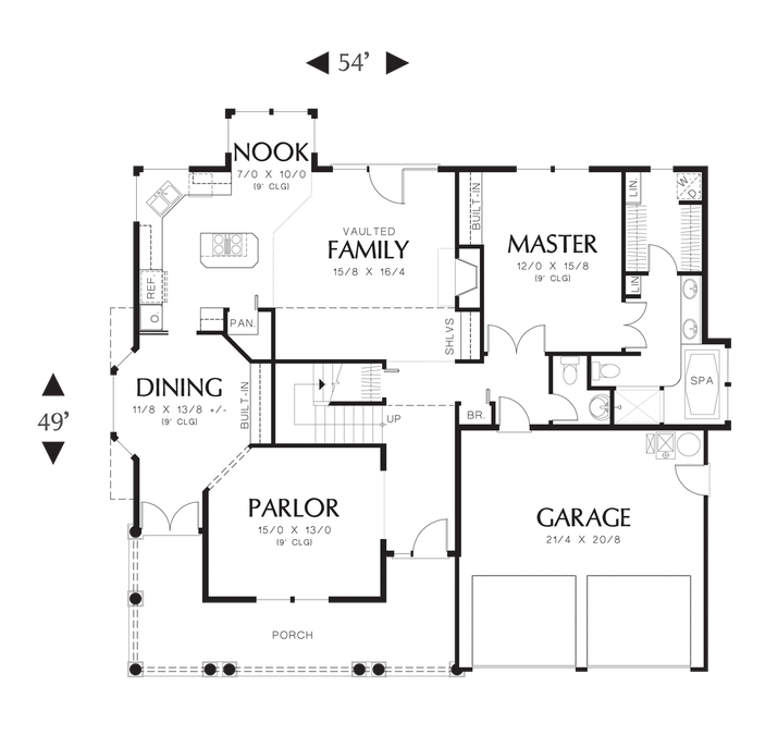 Main Floor Plan image for Mascord Lyndon-Victorian Plan with Wrap-around Porch-Main Floor Plan