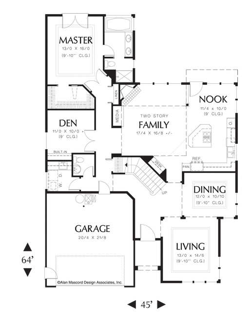 Main Floor Plan image for Mascord Remsen-High Ceilings in Contemporary Plan, 2 Car Garage-Main Floor Plan
