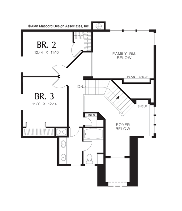 Upper Floor Plan image for Mascord Remsen-High Ceilings in Contemporary Plan, 2 Car Garage-Upper Floor Plan
