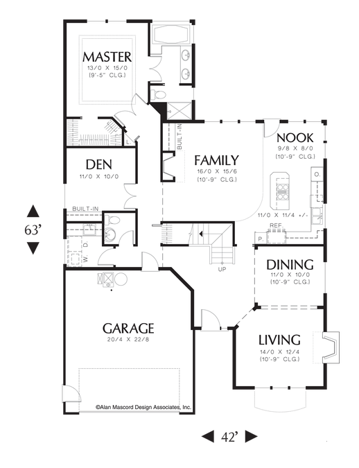 Main Floor Plan image for Mascord Newberg-Craftsman Plan with Abundant Natural Light-Main Floor Plan