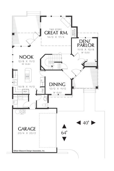 Main Floor Plan image for Mascord Bloomfield-Craftsman Plan with Grand Staircase-Main Floor Plan