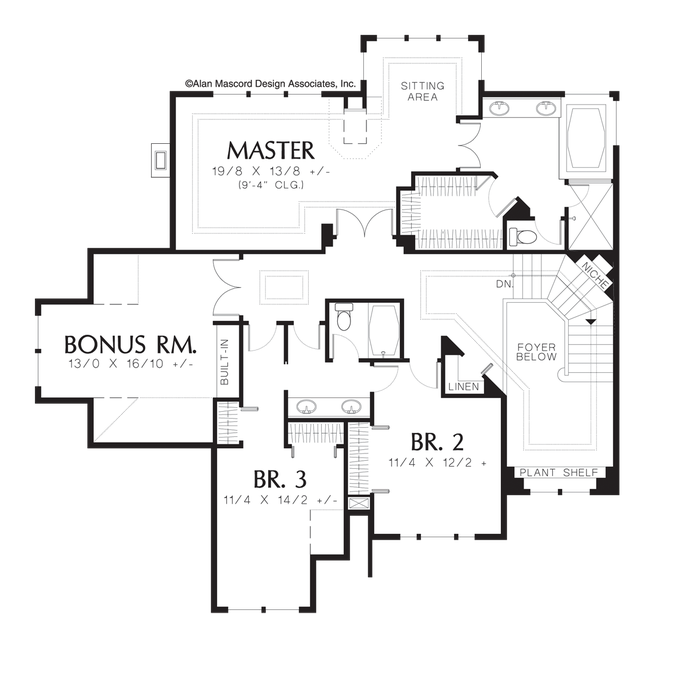 Upper Floor Plan image for Mascord Concordia-2 Story Foyer and Grand Staircase in Colonial Home-Upper Floor Plan