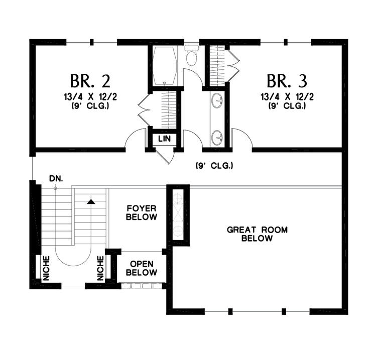 Upper Floor Plan image for Mascord Milwaukee-Charming Contemporary Design for Sloped Lots-Upper Floor Plan