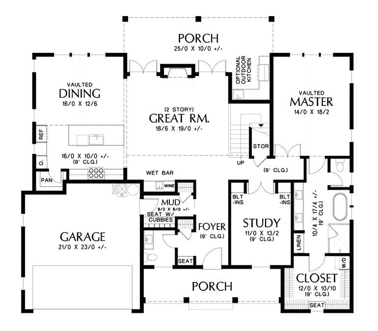Main Floor Plan image for Mascord Sanada-A modern farmhouse plan to suit your tastes, lifestyle and budget-Main Floor Plan