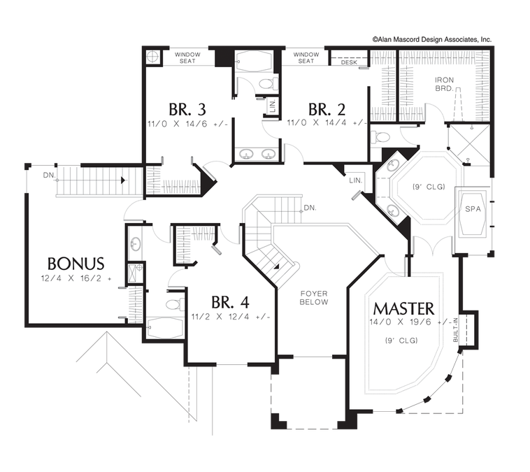 Upper Floor Plan image for Mascord Sorensen-Contemporary Plan with Low Roof Pitch-Upper Floor Plan