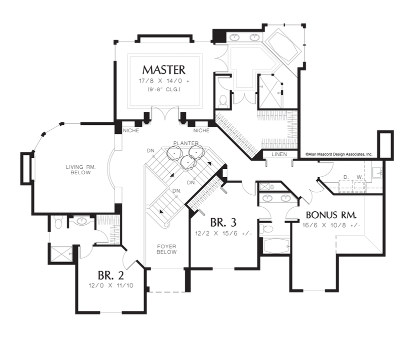 Upper Floor Plan image for Mascord Pierson-Private Den with Attached Bath-Upper Floor Plan
