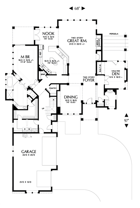 Main Floor Plan image for Mascord Eastbourne-Luxurious Craftsman with Private Dining Room-Main Floor Plan
