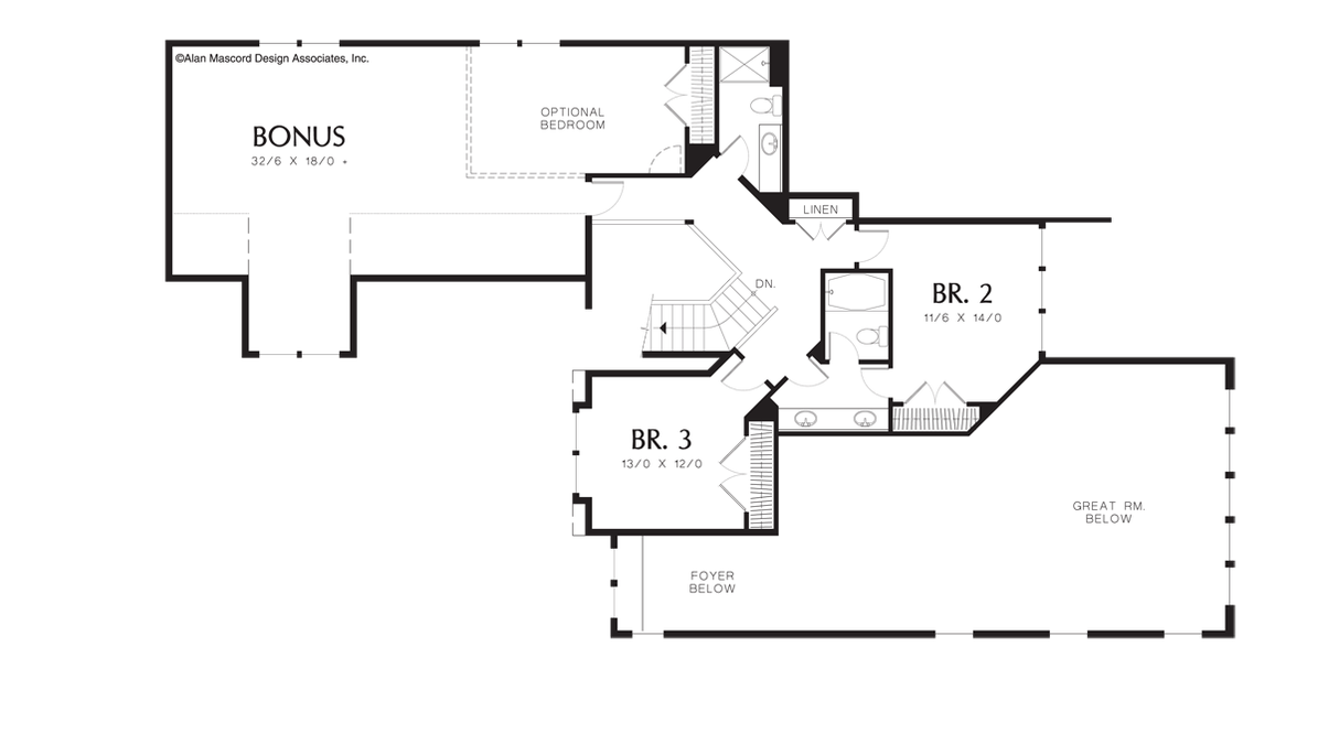 Upper Floor Plan image for Mascord Jimmerson-Floor to Ceiling Windows Accentuate Rear View-Upper Floor Plan