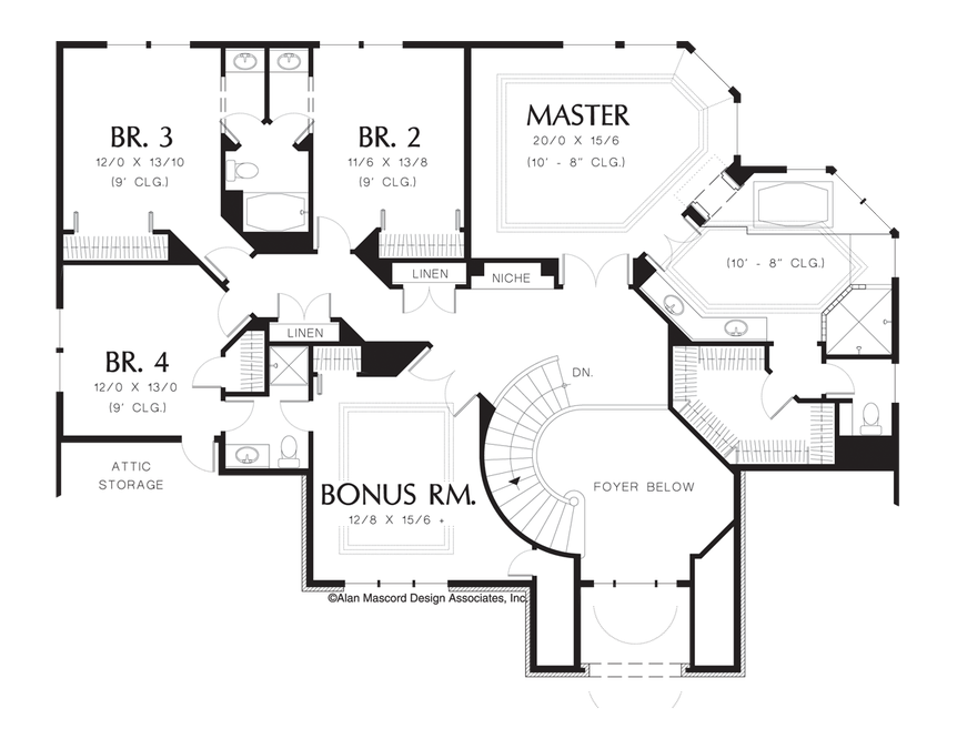 Upper Floor Plan image for Mascord Reynolds-Barrel Vaulted Entry Leading to a Two Story Foyer-Upper Floor Plan