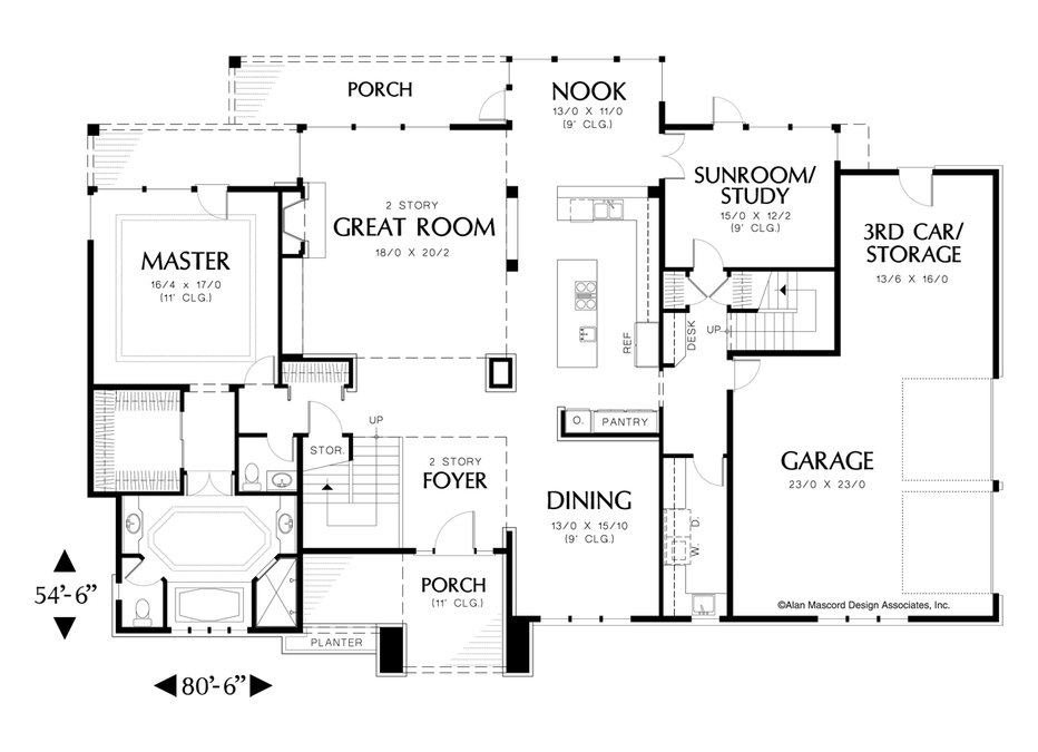 Main Floor Plan image for Mascord Holwell-Large Two Story with Prairie Style Feel-Main Floor Plan