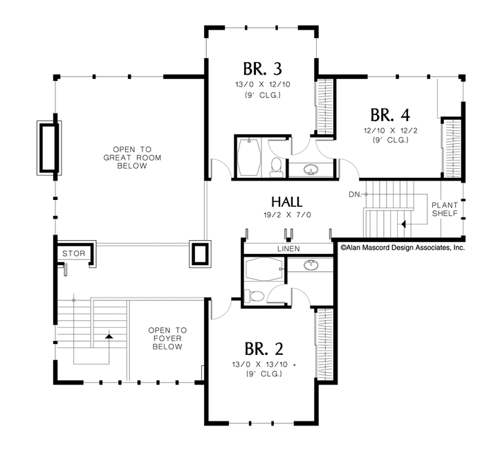 Upper Floor Plan image for Mascord Holwell-Large Two Story with Prairie Style Feel-Upper Floor Plan