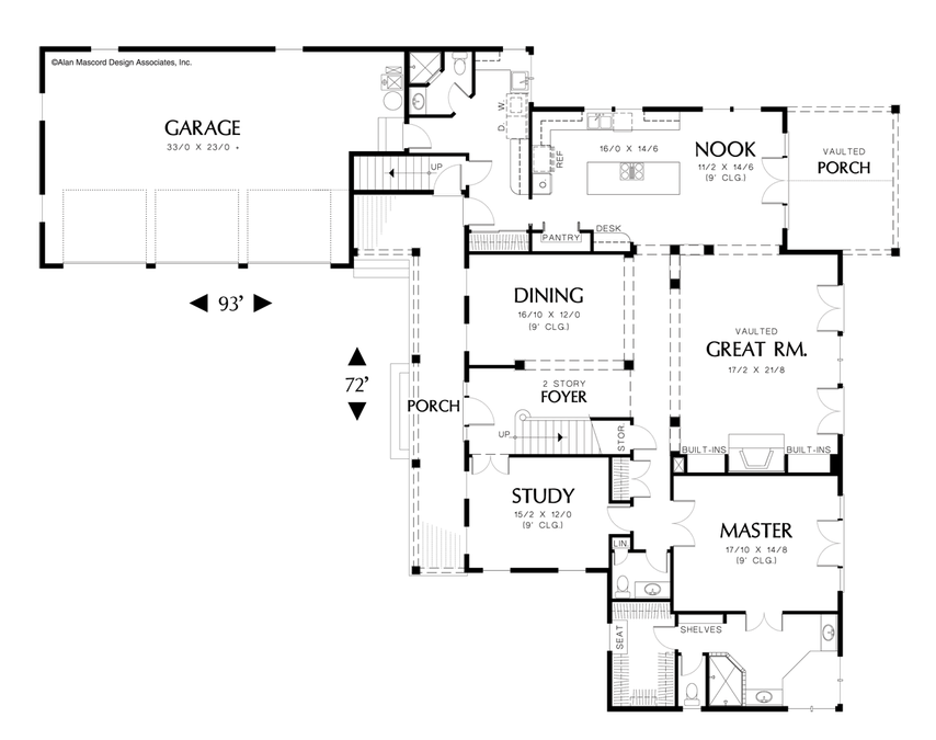 Main Floor Plan image for Mascord Aldenham-Colonial Style Plan with Multiple Dormers-Main Floor Plan