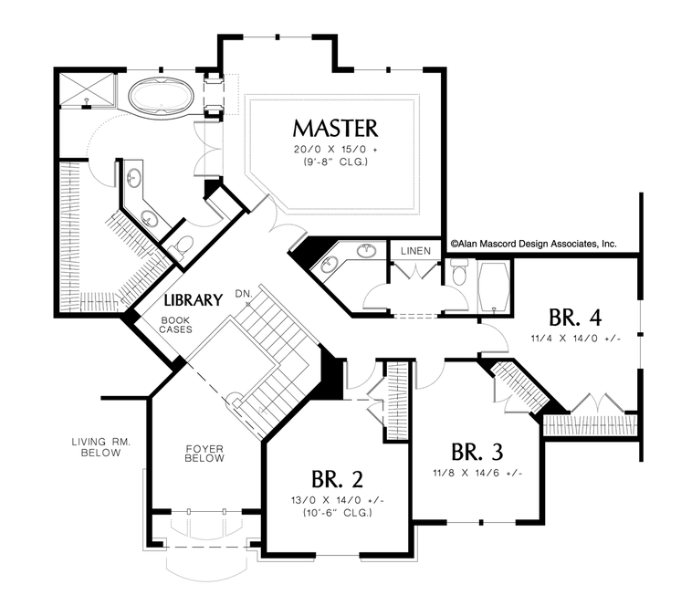Upper Floor Plan image for Mascord Primrose-Hipped Roof, Built-in Bookcases-Upper Floor Plan