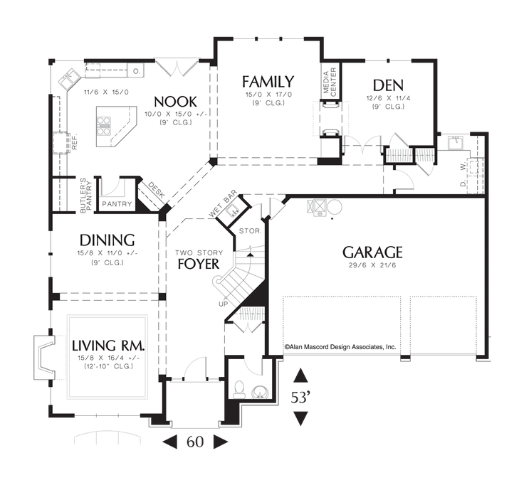 Main Floor Plan image for Mascord Elegans-Spacious Grand Manor Floor Plan-Main Floor Plan